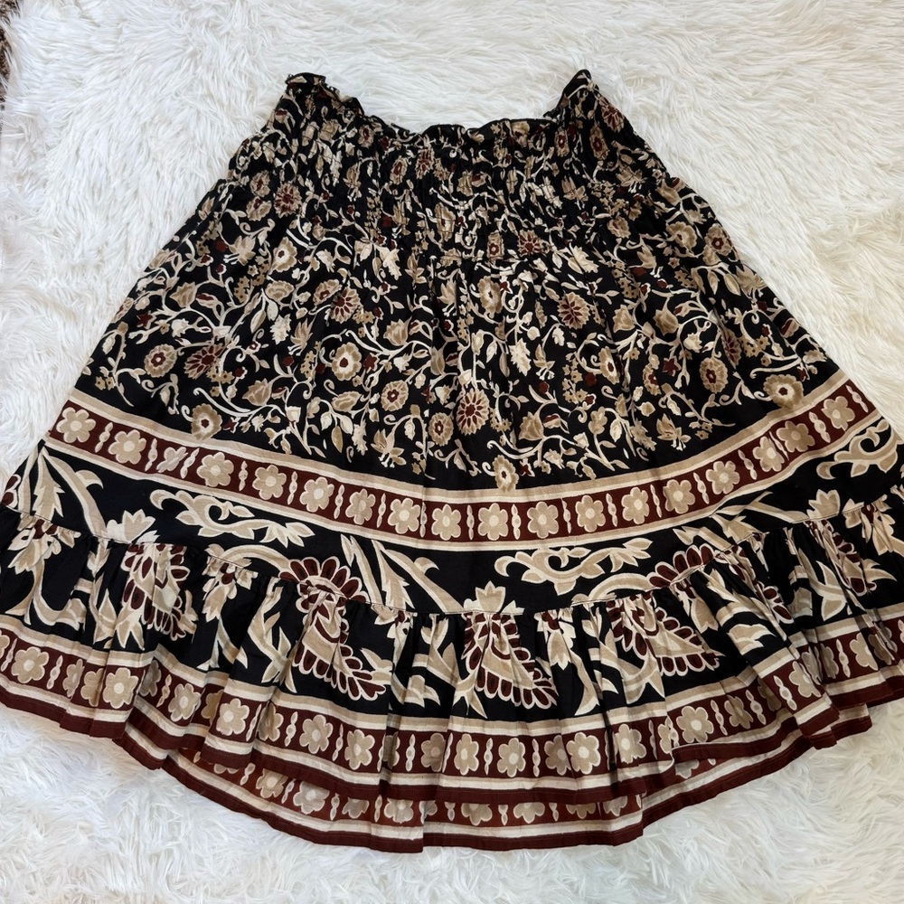 Y2K Derek Heart cotton smocked waist ruffle midi skirt floral print boho medium - Picture 2 of 6